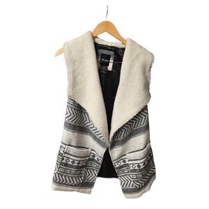 Me Jane Aztec Western Vest Sherpa Collar Open Asymmetrical Wool‎ Blend SMALL